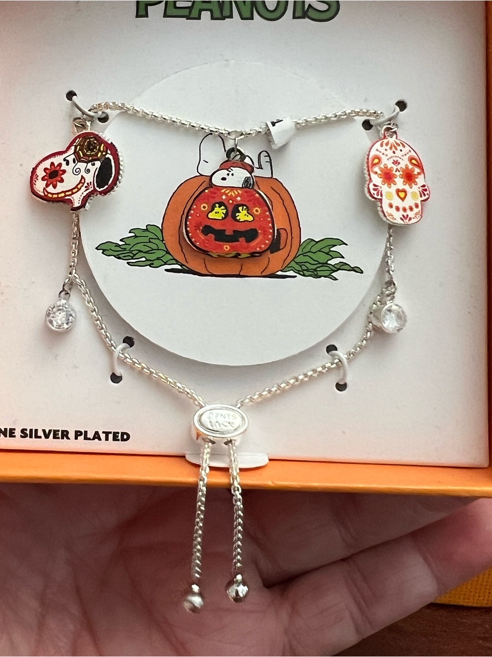 Peanuts Silver-Tone Kids Bracelet with Red and Orange Halloween Charms - Picture 4 of 4